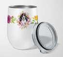 Black Parti Cocker Spaniel Pink Flowers Stainless Steel 12 oz Stemless Wine Glass CK4244TBL12