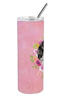 Black Parti Cocker Spaniel Pink Flowers Double Walled Stainless Steel 20 oz Skinny Tumbler CK4244TBL20