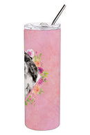 Black Parti Cocker Spaniel Pink Flowers Double Walled Stainless Steel 20 oz Skinny Tumbler CK4244TBL20