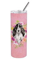 Black Parti Cocker Spaniel Pink Flowers Double Walled Stainless Steel 20 oz Skinny Tumbler CK4244TBL20