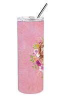 Cavapoo Pink Flowers Double Walled Stainless Steel 20 oz Skinny Tumbler CK4247TBL20