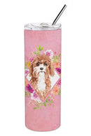 Cavapoo Pink Flowers Double Walled Stainless Steel 20 oz Skinny Tumbler CK4247TBL20
