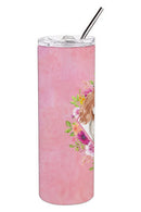 Blenheim Cavalier Spaniel Pink Flowers Double Walled Stainless Steel 20 oz Skinny Tumbler CK4248TBL20