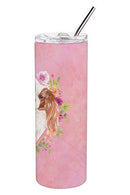 Blenheim Cavalier Spaniel Pink Flowers Double Walled Stainless Steel 20 oz Skinny Tumbler CK4248TBL20