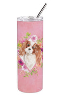 Blenheim Cavalier Spaniel Pink Flowers Double Walled Stainless Steel 20 oz Skinny Tumbler CK4248TBL20