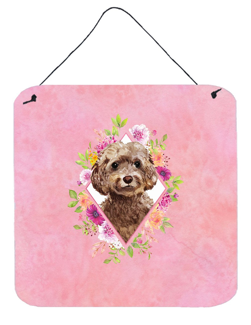 Chocolate Cockapoo Pink Flowers Wall or Door Hanging Prints CK4253DS66