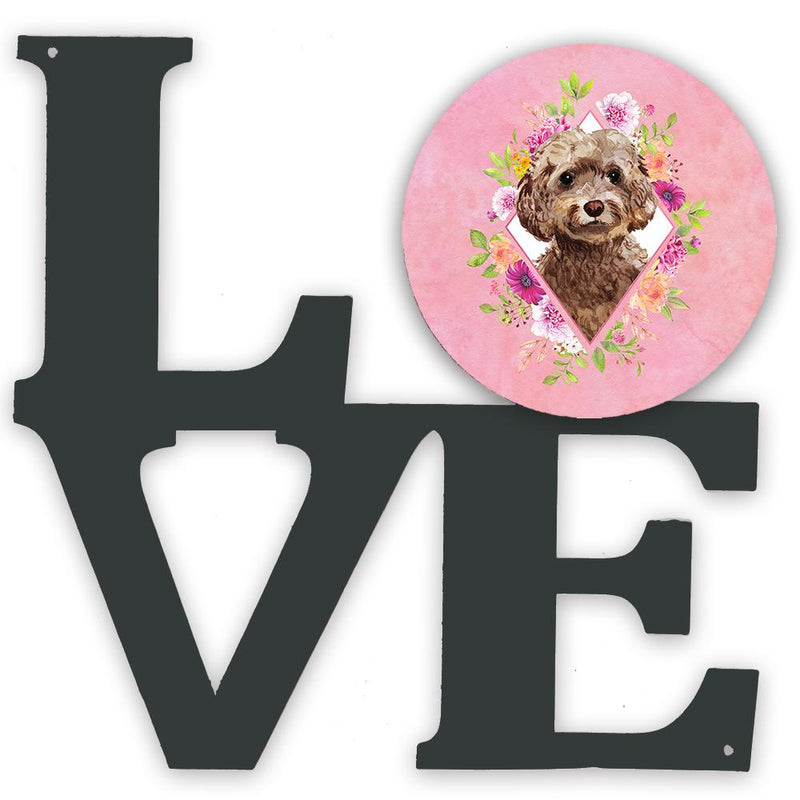 Chocolate Cockapoo Pink Flowers Metal Wall Artwork LOVE CK4253WALV