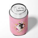 Border Collie Pink Flowers Can or Bottle Hugger CK4258CC