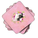 Border Collie Pink Flowers Coasters - Set of 4 Lightweight Foam, Absorbent Drink Coasters  CK4258FC