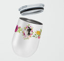 Border Collie Pink Flowers Stainless Steel 12 oz Stemless Wine Glass CK4258TBL12