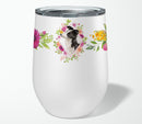 Border Collie Pink Flowers Stainless Steel 12 oz Stemless Wine Glass CK4258TBL12