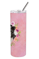 Border Collie Pink Flowers Double Walled Stainless Steel 20 oz Skinny Tumbler CK4258TBL20