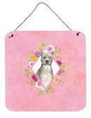 Blue Pit Bull Terrier Pink Flowers Wall or Door Hanging Prints CK4269DS66