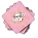 Blue Pit Bull Terrier Pink Flowers Coasters - Set of 4 Lightweight Foam, Absorbent Drink Coasters  CK4269FC