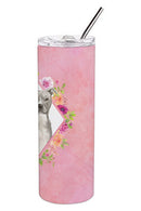 Blue Pit Bull Terrier Pink Flowers Double Walled Stainless Steel 20 oz Skinny Tumbler CK4269TBL20