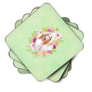 Afghan Hound Green Flowers Coasters - Set of 4 Lightweight Foam, Absorbent Drink Coasters  CK4270FC