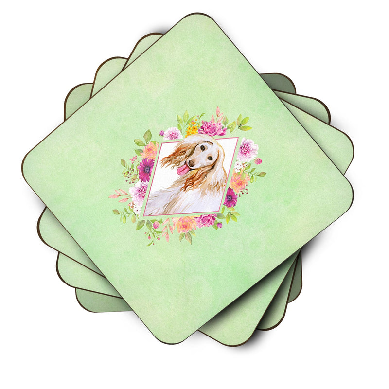 Afghan Hound Green Flowers Coasters - Set of 4 Lightweight Foam, Absorbent Drink Coasters  CK4270FC