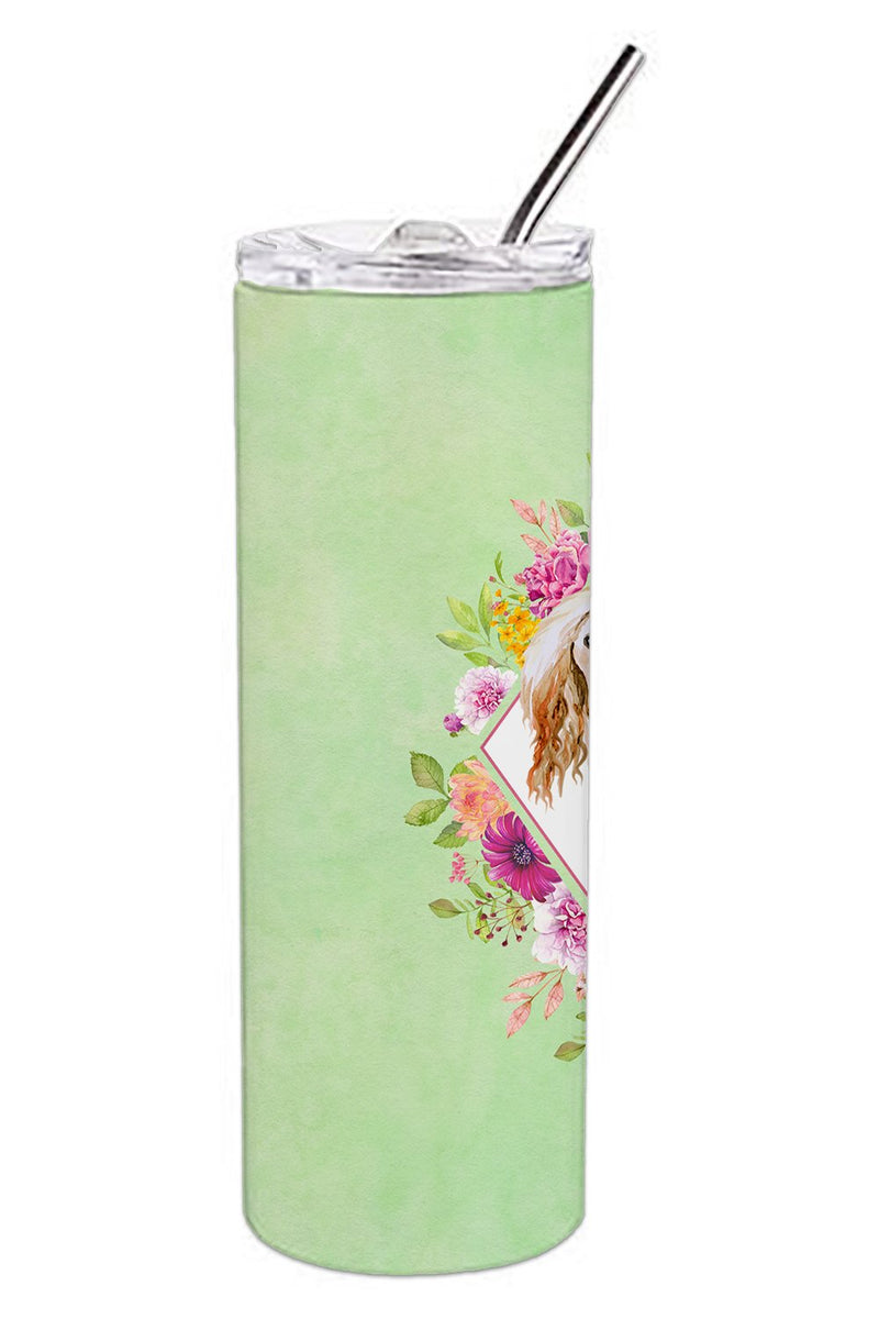 Afghan Hound Green Flowers Double Walled Stainless Steel 20 oz Skinny Tumbler CK4270TBL20