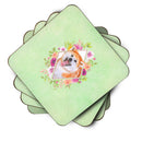 Akita Green Flowers Coasters - Set of 4 Lightweight Foam, Absorbent Drink Coasters  CK4271FC