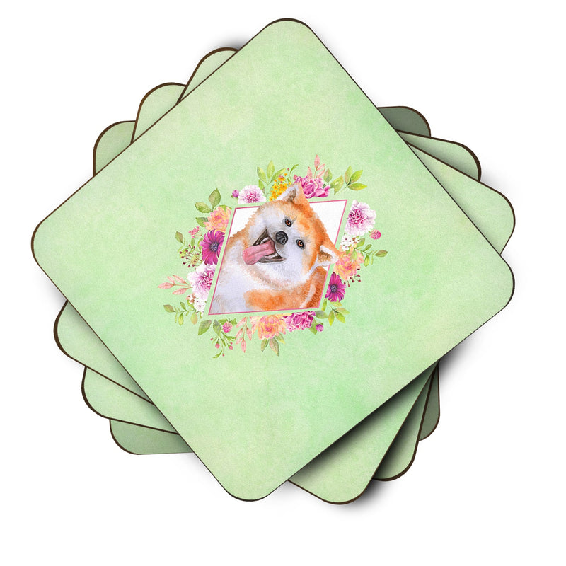 Akita Green Flowers Coasters - Set of 4 Lightweight Foam, Absorbent Drink Coasters  CK4271FC