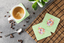 Akita Green Flowers Coasters - Set of 4 Lightweight Foam, Absorbent Drink Coasters  CK4271FC