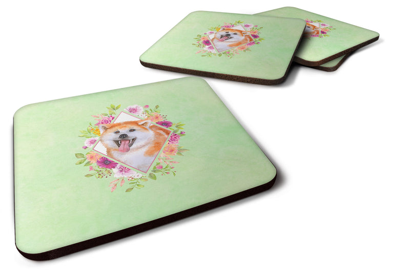 Akita Green Flowers Coasters - Set of 4 Lightweight Foam, Absorbent Drink Coasters  CK4271FC