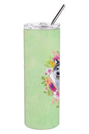 Alaskan Malamute Green Flowers Double Walled Stainless Steel 20 oz Skinny Tumbler CK4272TBL20