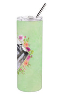 Alaskan Malamute Green Flowers Double Walled Stainless Steel 20 oz Skinny Tumbler CK4272TBL20