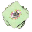 Akita Green Flowers Coasters - Set of 4 Lightweight Foam, Absorbent Drink Coasters  CK4273FC