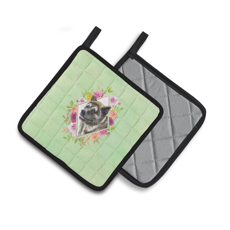 Akita Green Flowers Pair of Pot Holders CK4273PTHD