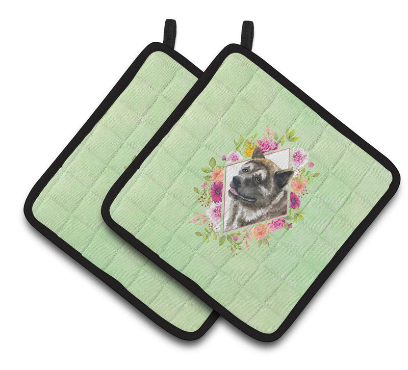 Akita Green Flowers Pair of Pot Holders CK4273PTHD