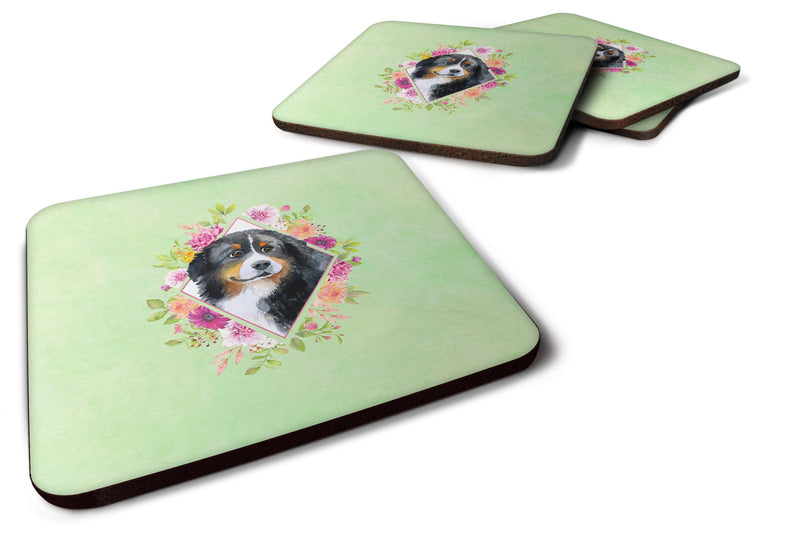 Bernese Mountain Dog Green Flowers Coasters - Set of 4 Lightweight Foam, Absorbent Drink Coasters  CK4278FC