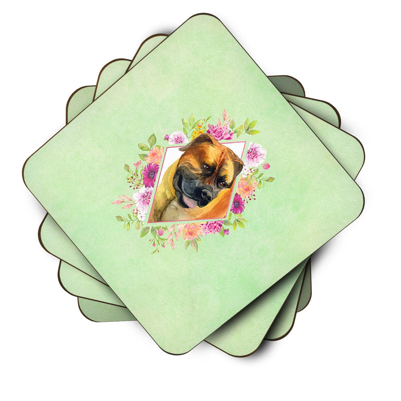 Borboel Mastiff Green Flowers Coasters - Set of 4 Lightweight Foam, Absorbent Drink Coasters  CK4281FC