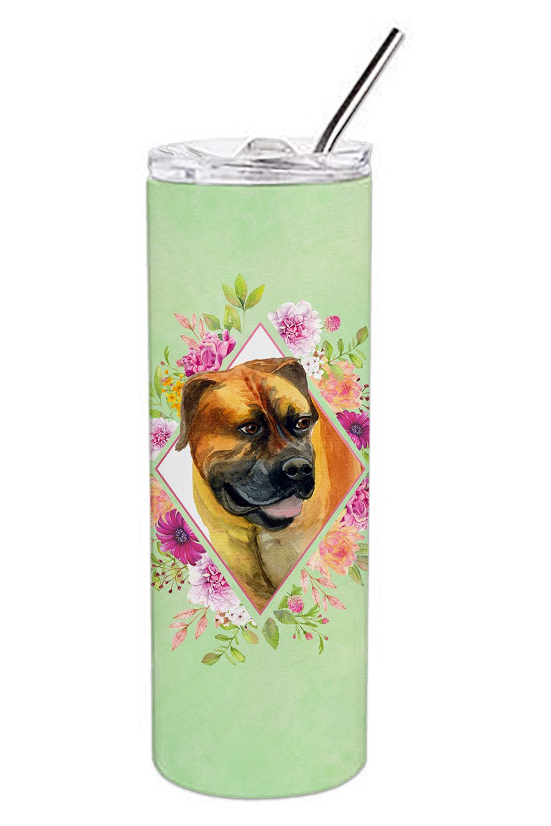 Borboel Mastiff Green Flowers Double Walled Stainless Steel 20 oz Skinny Tumbler CK4281TBL20