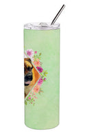 Borboel Mastiff Green Flowers Double Walled Stainless Steel 20 oz Skinny Tumbler CK4281TBL20