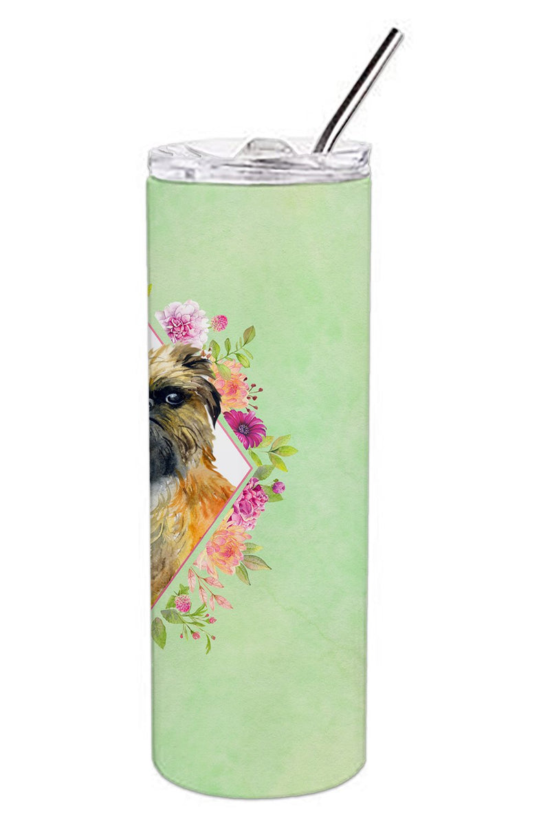 Brussels Griffon Green Flowers Double Walled Stainless Steel 20 oz Skinny Tumbler CK4283TBL20