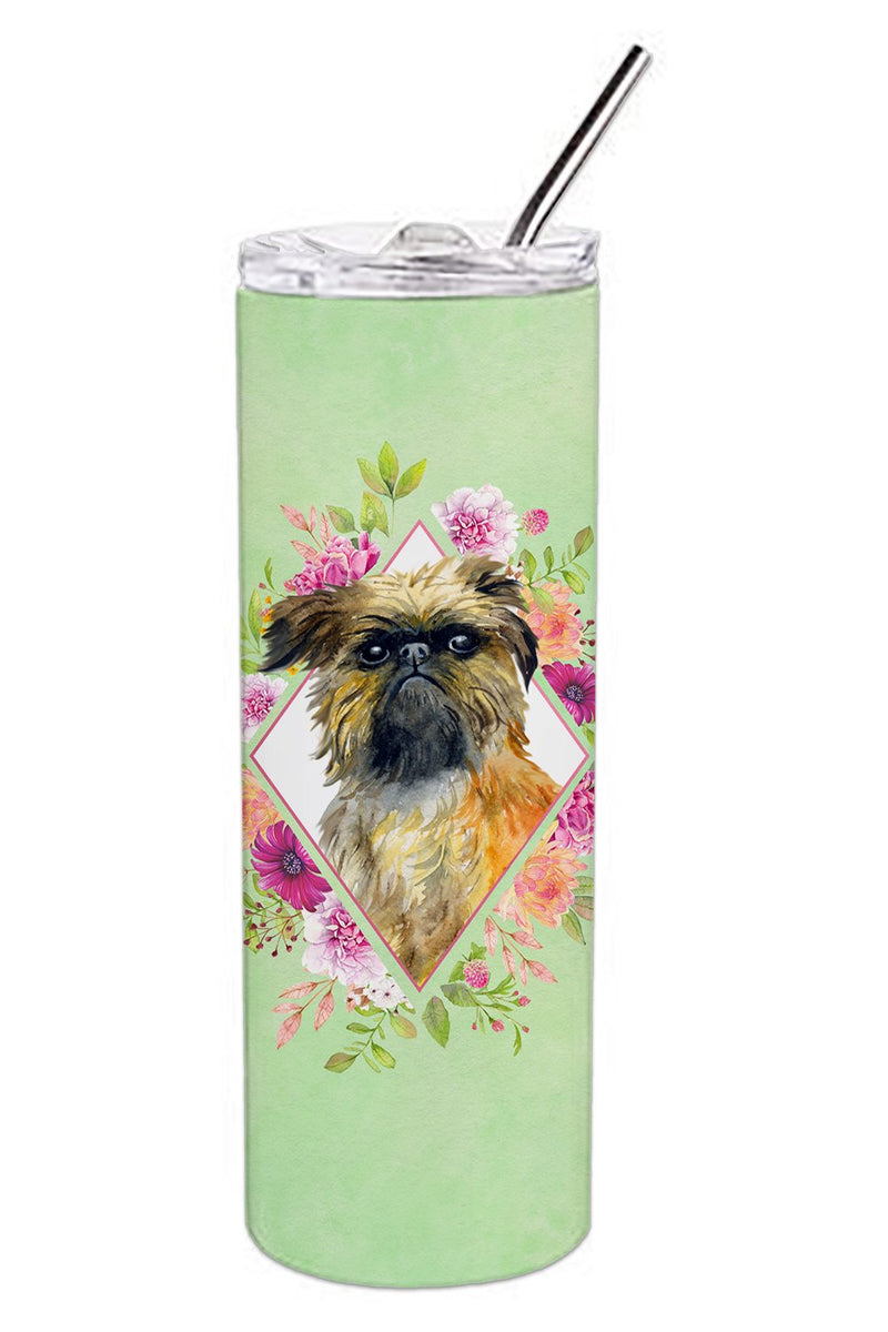 Brussels Griffon Green Flowers Double Walled Stainless Steel 20 oz Skinny Tumbler CK4283TBL20