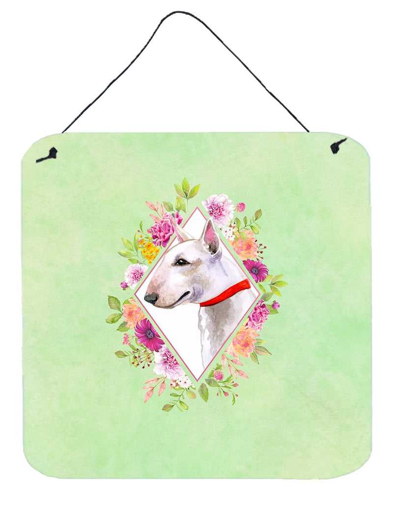 Bull Terrier Green Flowers Wall or Door Hanging Prints CK4284DS66