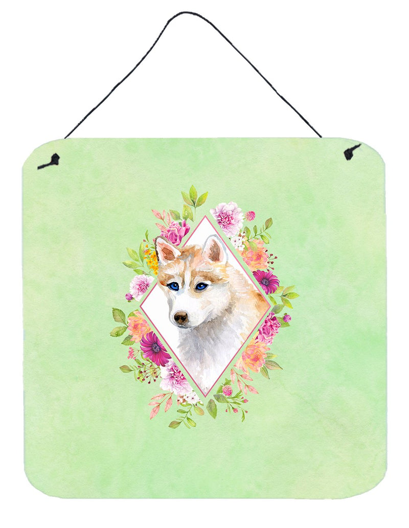 Red Siberian Husky Green Flowers Wall or Door Hanging Prints CK4308DS66