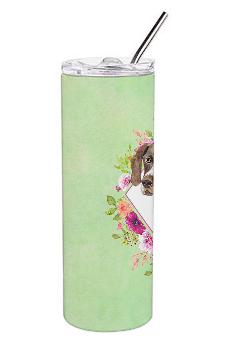 German Shorthaired Pointer Green Flowers Double Walled Stainless Steel 20 oz Skinny Tumbler CK4317TBL20