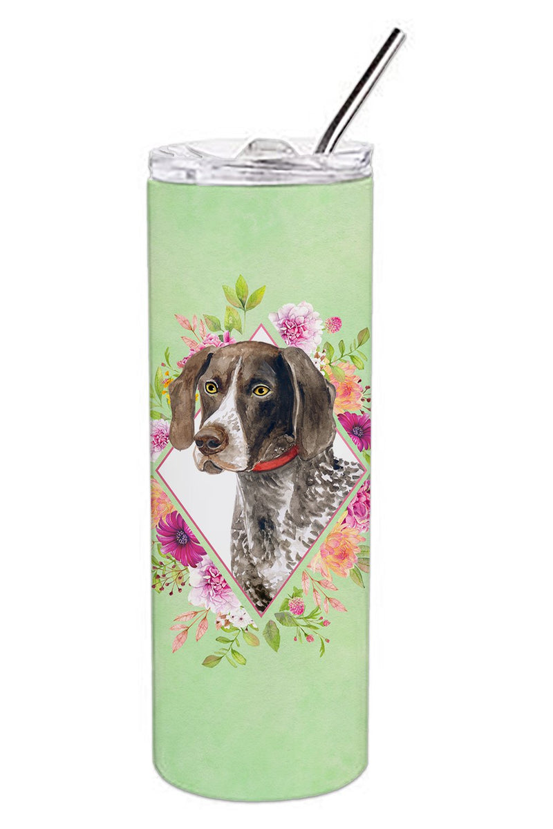 German Shorthaired Pointer Green Flowers Double Walled Stainless Steel 20 oz Skinny Tumbler CK4317TBL20