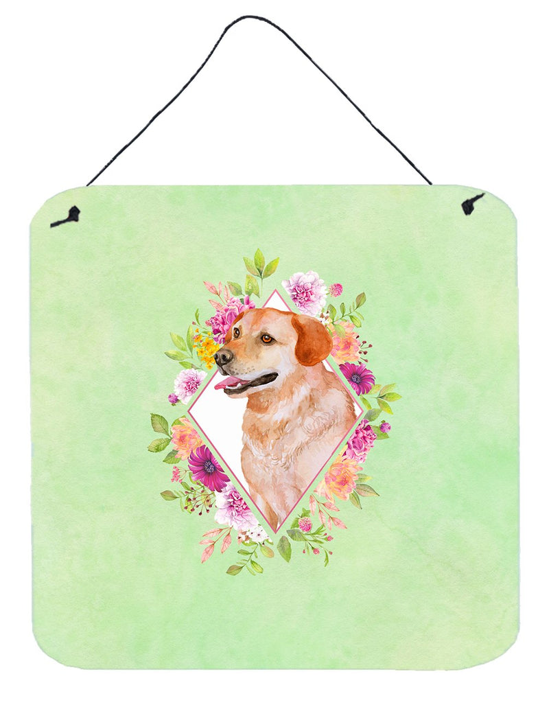 Yellow Labrador Retriever Green Flowers Wall or Door Hanging Prints CK4318DS66