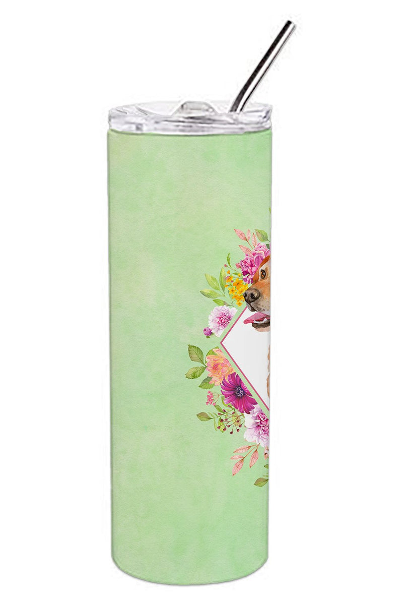 Yellow Labrador Retriever Green Flowers Double Walled Stainless Steel 20 oz Skinny Tumbler CK4318TBL20