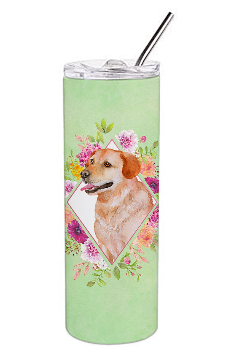 Yellow Labrador Retriever Green Flowers Double Walled Stainless Steel 20 oz Skinny Tumbler CK4318TBL20