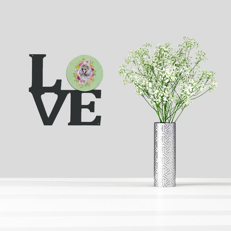 Standard Grey Poodle Green Flowers Metal Wall Artwork LOVE CK4333WALV