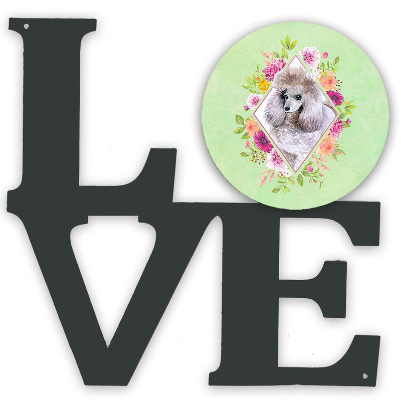 Standard Grey Poodle Green Flowers Metal Wall Artwork LOVE CK4333WALV