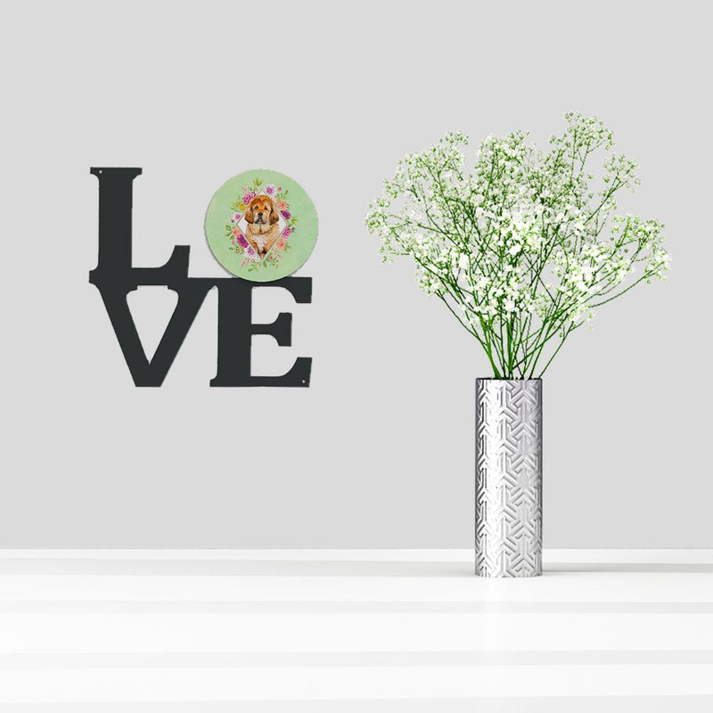 Tibetian Mastiff Puppy Green Flowers Decorative Wall Art – Artist-Designed Metal Print for Home or Office CK4349WALV