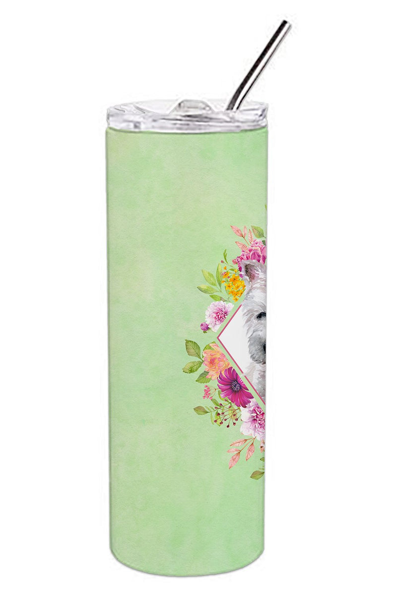 West Highland White Terrier Green Flowers Double Walled Stainless Steel 20 oz Skinny Tumbler CK4353TBL20