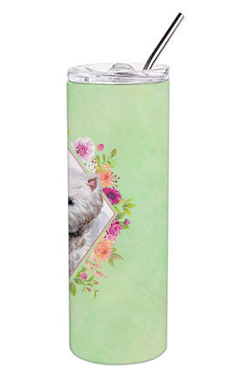 West Highland White Terrier Green Flowers Double Walled Stainless Steel 20 oz Skinny Tumbler CK4353TBL20