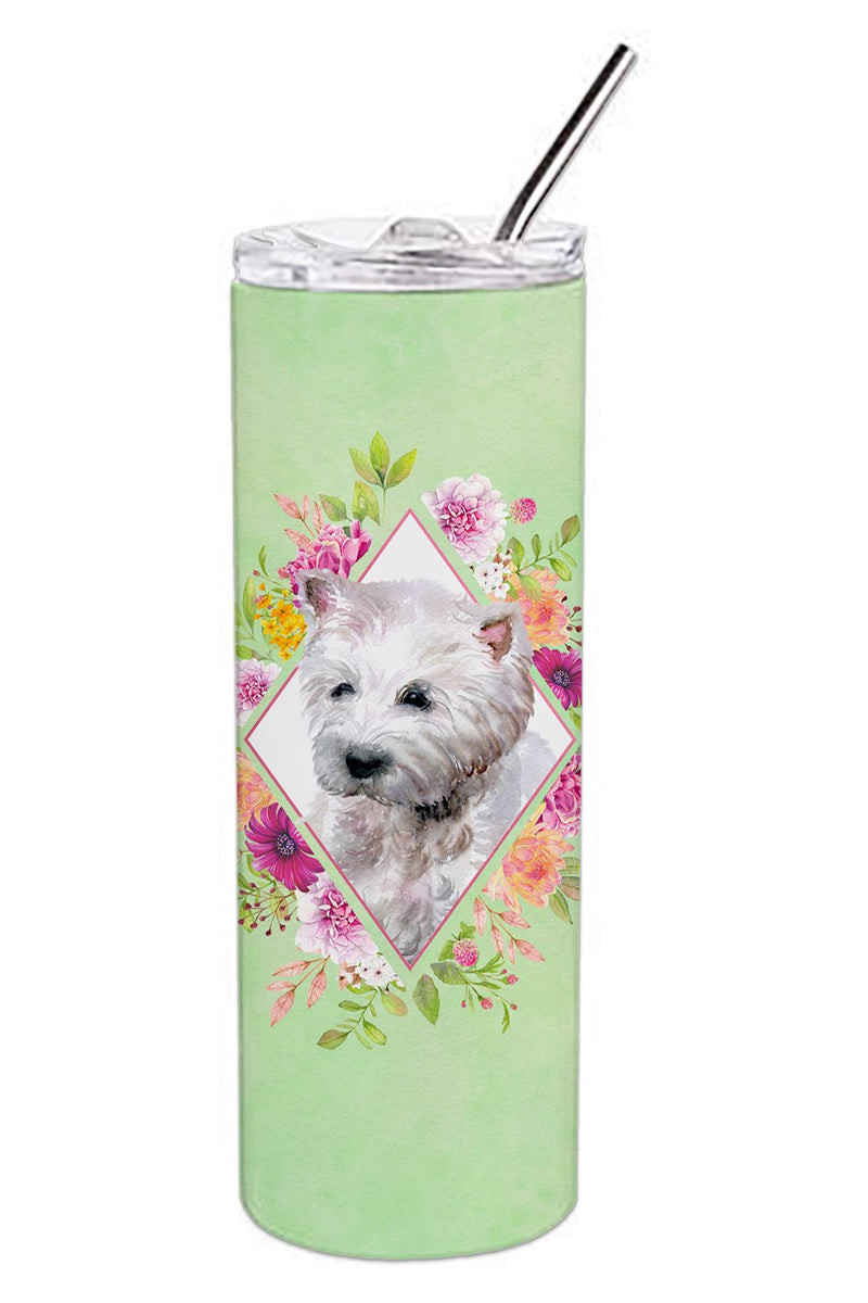 West Highland White Terrier Green Flowers Double Walled Stainless Steel 20 oz Skinny Tumbler CK4353TBL20